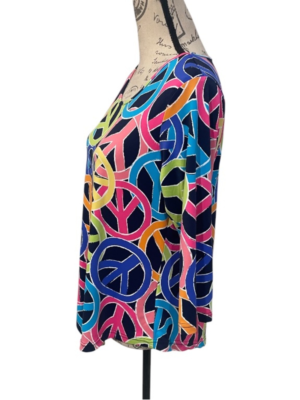 Anthony’s Resort Wear Colorful Peace Sign Asymmetrical Top Small Y2K Beachy - Picture 3 of 8